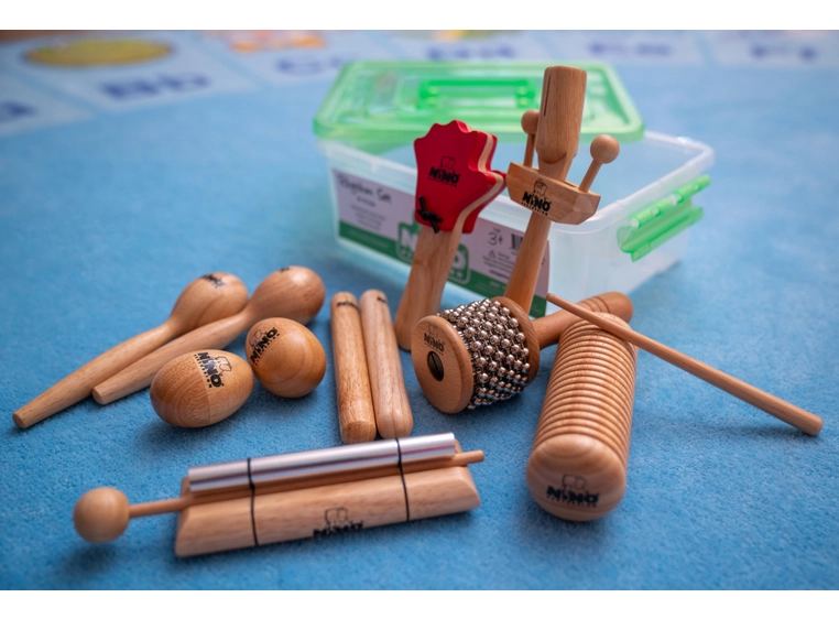 NINO PERCUSSION NINOSET14 Wooden Rhythm Set, 10 pcs w/Storage box 