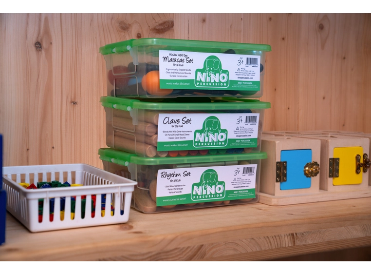 NINO PERCUSSION NINOSET14 Wooden Rhythm Set, 10 pcs w/Storage box 