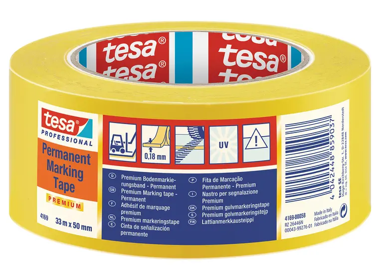 TESA 4169  Dansematte/gulvmarkeringstape 50mm x 33m, gul 
