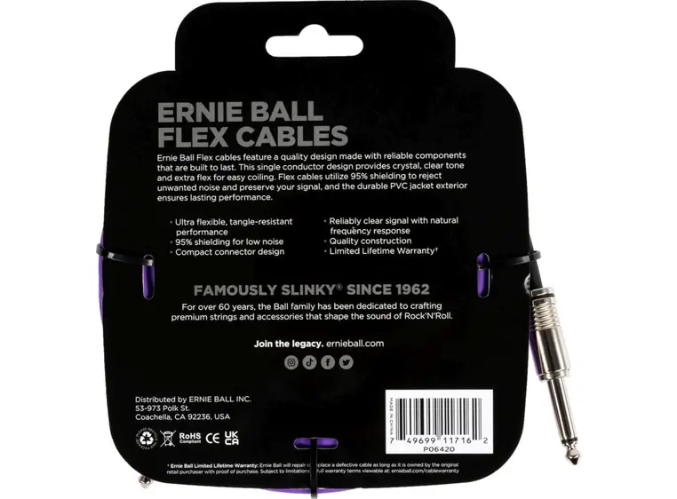 Ernie Ball 6420 instrumentkabel 6m Lilla 