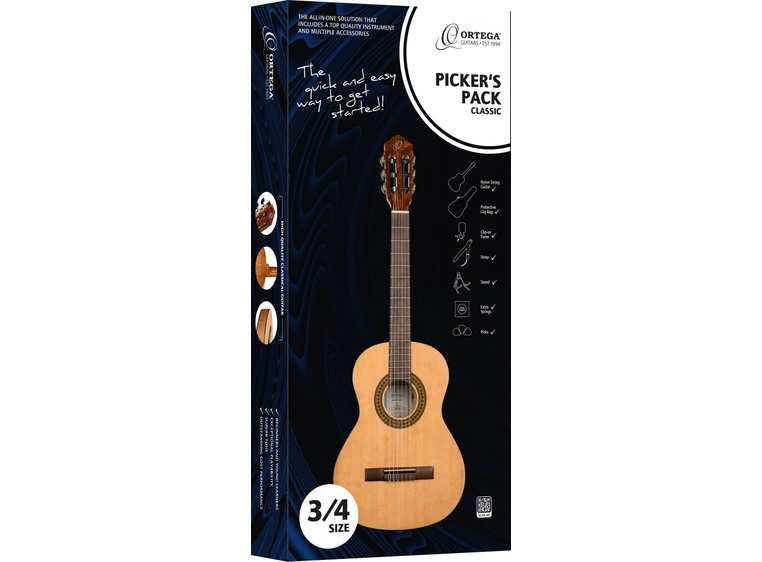 Ortega RPPC34 Klassisk gitar 3/4 Pickers Pack 