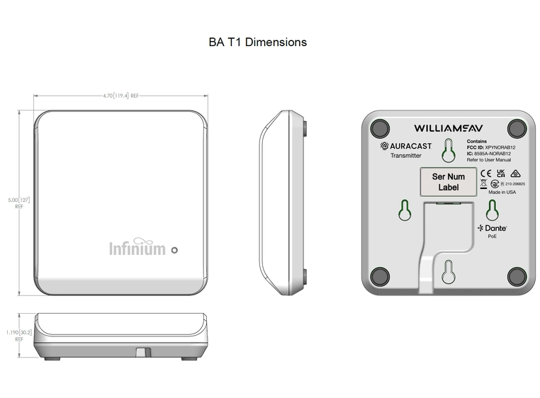 Williams Auracast Infinium Controller & Sender, Dante, 3m CAT-kabel 