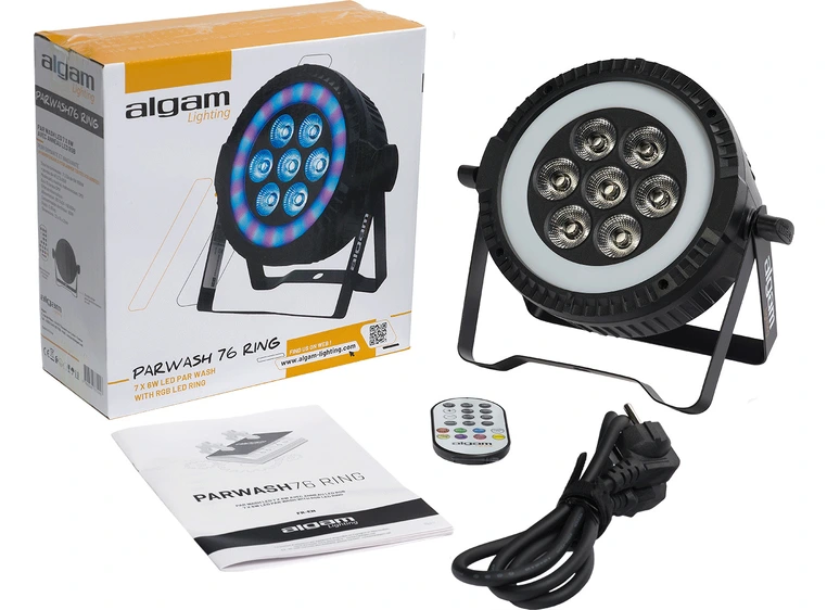Algam Lighting PARWASH 76 RING 7x6W LED PAR Wash with RGB LED Ring 