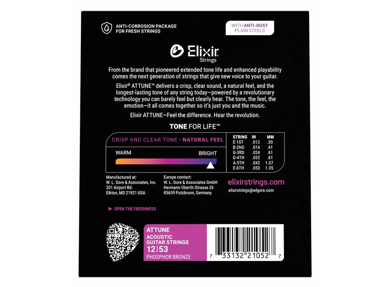 Elixir Attune Phosphor Bronze Light (012-053) 21052 