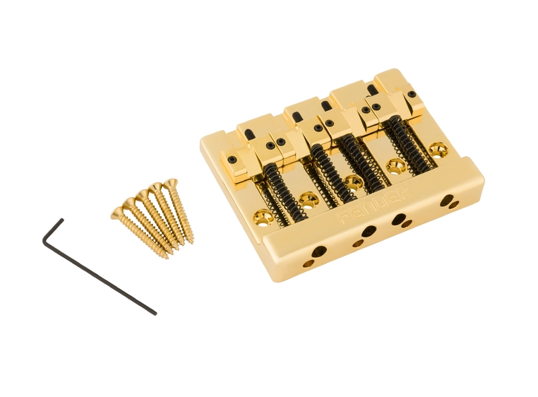 Fender HiMass 4-String Bass Bridge Assembly With Brass Saddles, Gold 