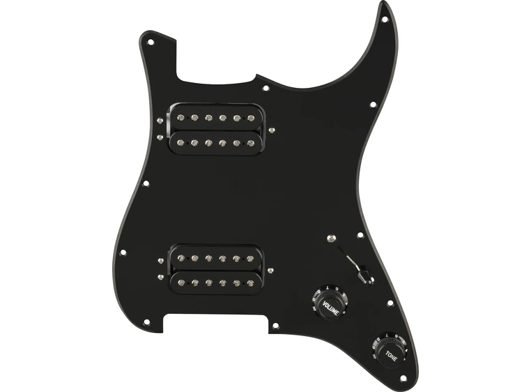 Fender Pre-Wired Strat Pickguard, Quadra Tap HH, Black 11 Hole PG 