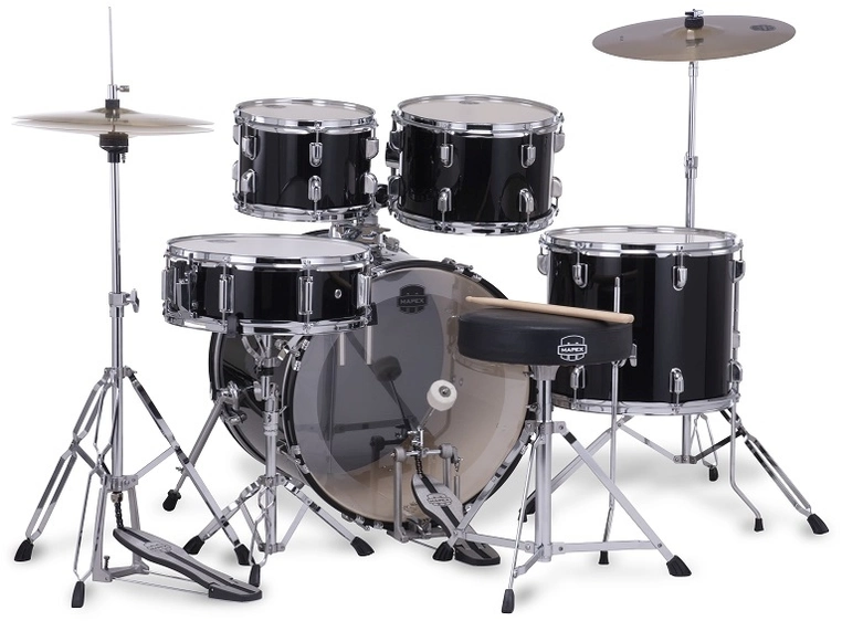 Mapex Comet CM5044FTCDK Drum Set - Black 5-delt sett med stativ, cymbaler og stol 