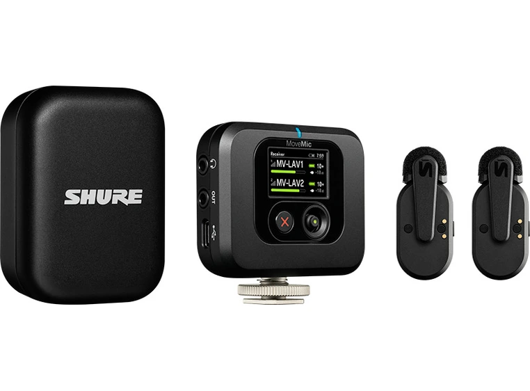 Shure Movemic Two Lavs, Charge case Camera Receiver 