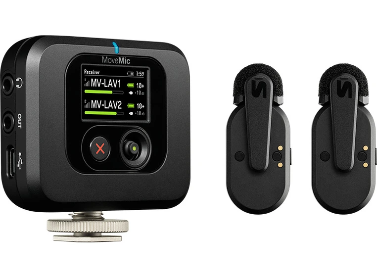Shure Movemic Two Lavs, Charge case Camera Receiver 