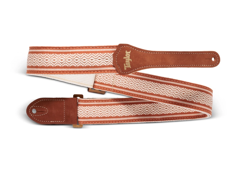 Taylor Academy Strap, White/Brown Jacquard Cotton, 2" Amber Buckle 