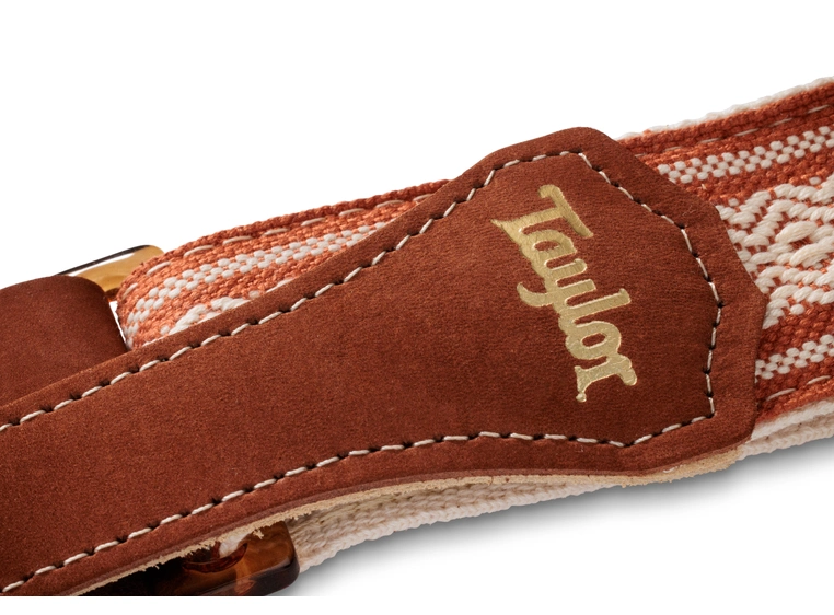 Taylor Academy Strap, White/Brown Jacquard Cotton, 2" Amber Buckle 