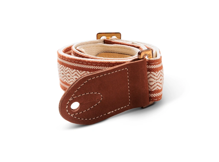 Taylor Academy Strap, White/Brown Jacquard Cotton, 2" Amber Buckle 