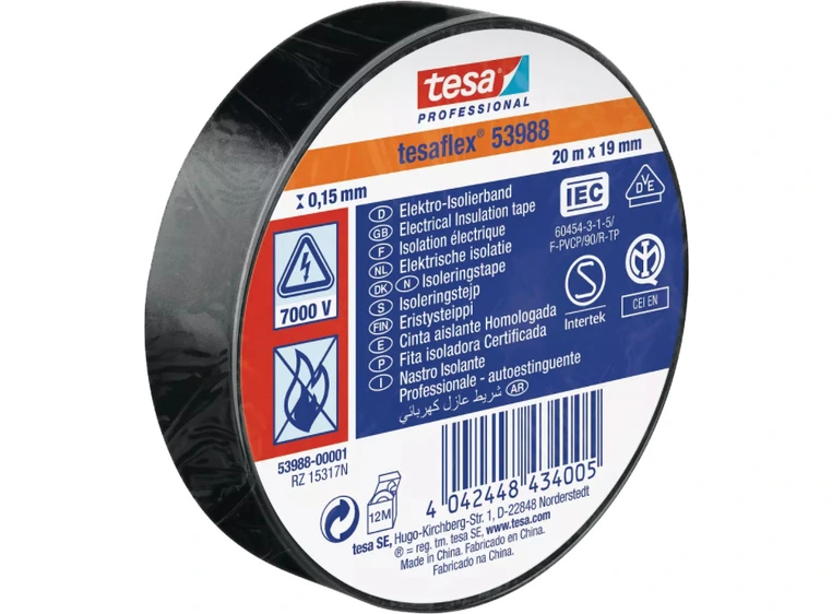 TESA 53988 Isolasjonstape, Sort 19mm x 20m 
