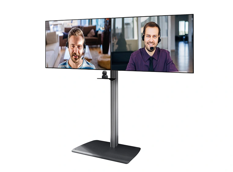 B-Tech BTF845/BB Universal Twin Screen VC Stand, Black/Black 