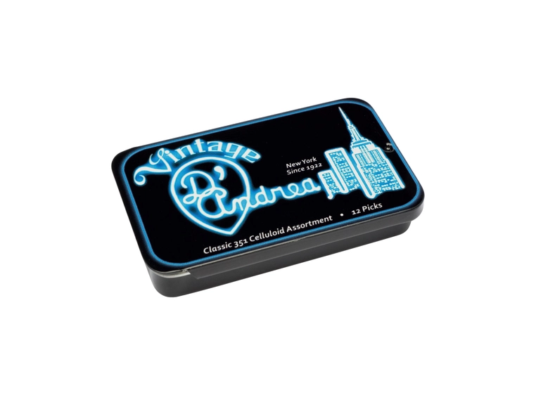 D'Andrea Vintage Classic Celluloid 351 0.71 Medium, Assorted Pick Tin 12 pcs 