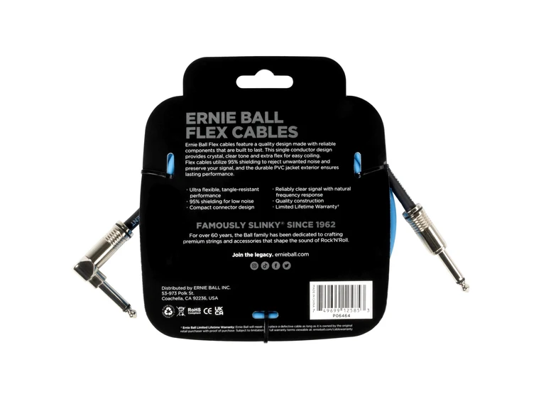 Ernie Ball 6464 Flex Instrumentkabel Blå, 3m 