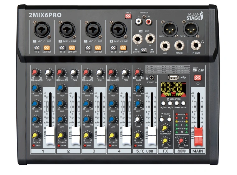 Italian Stage IS 2MIX6PRO Lydmikser * 6ch, med effekter og BT *Kunderetur 