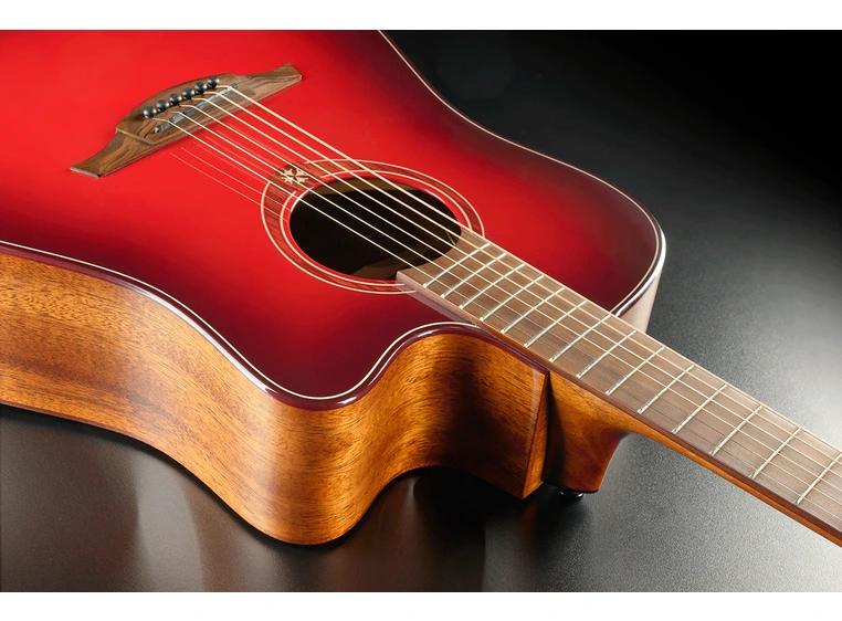 LAG T-RED Tramontane Dreadnought Cutaway Acoustic-Electric Red Burst 