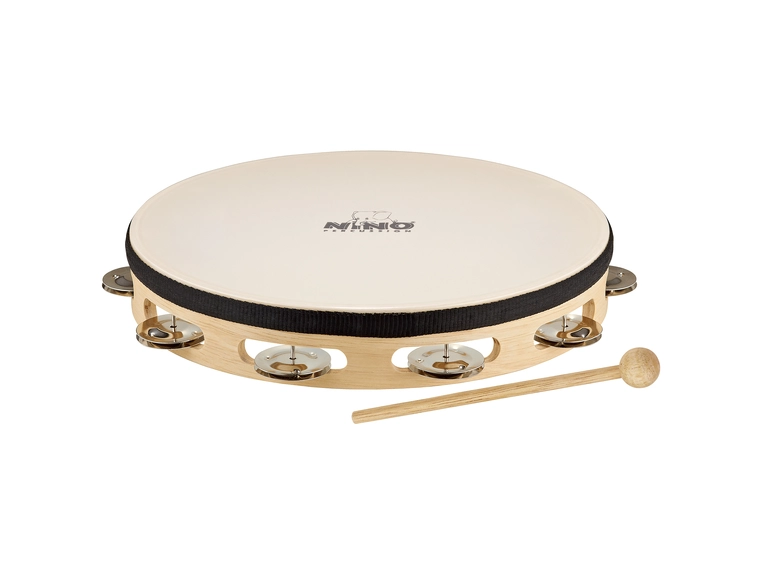 Nino Percussion NINO25 Tamburin m. skinn Wood 10", 1 row 