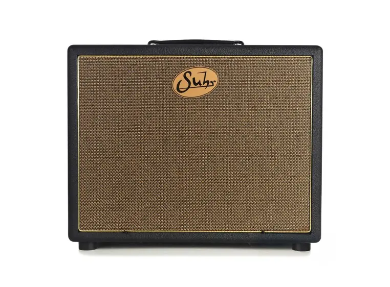 Suhr 1x12 Tomt Høyttalerkabinett Black tolex, Gold Grill. Uten høyttaler. 