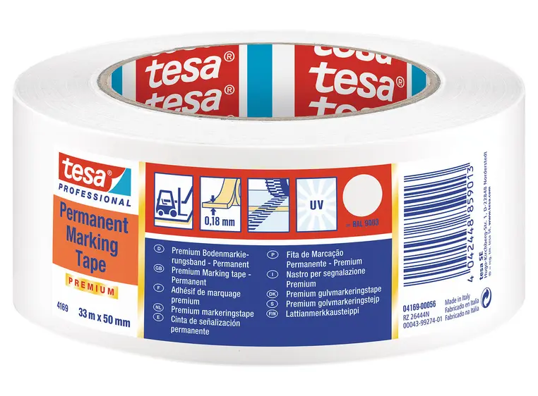 TESA 4169  Dansematte/gulvmarkeringstape 50mm x 33m, hvit 