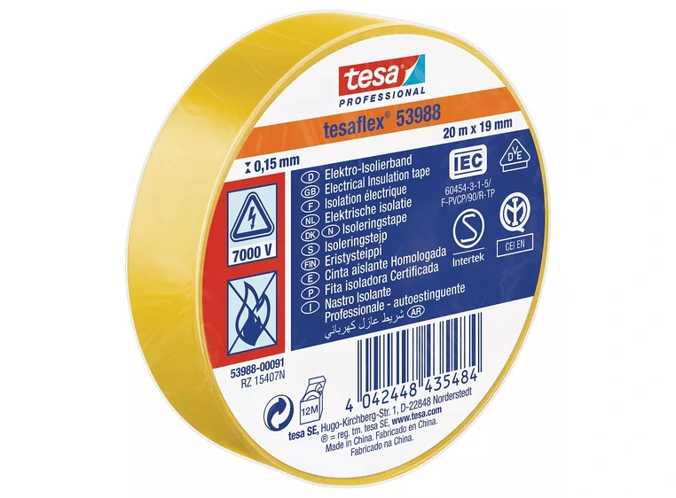 TESA 53988 Isolasjonstape, Gul 19mm x 20m 