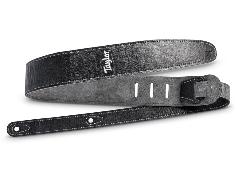 Taylor Strap, Black Leather Suede Back, 2.5", Silver Logo 