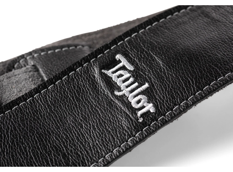 Taylor Strap, Black Leather Suede Back, 2.5", Silver Logo 