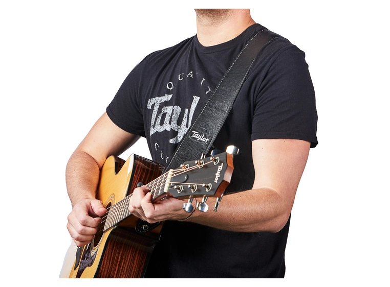 Taylor Strap, Black Leather Suede Back, 2.5", Silver Logo 