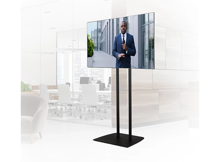 B-Tech BT8573/B Large Flat Screen Twin Pole Floor Stand, Black 