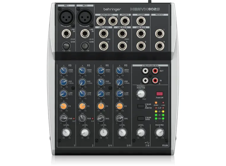 Behringer XENYX 802S 8 input mixer w/USB Streaming interface 