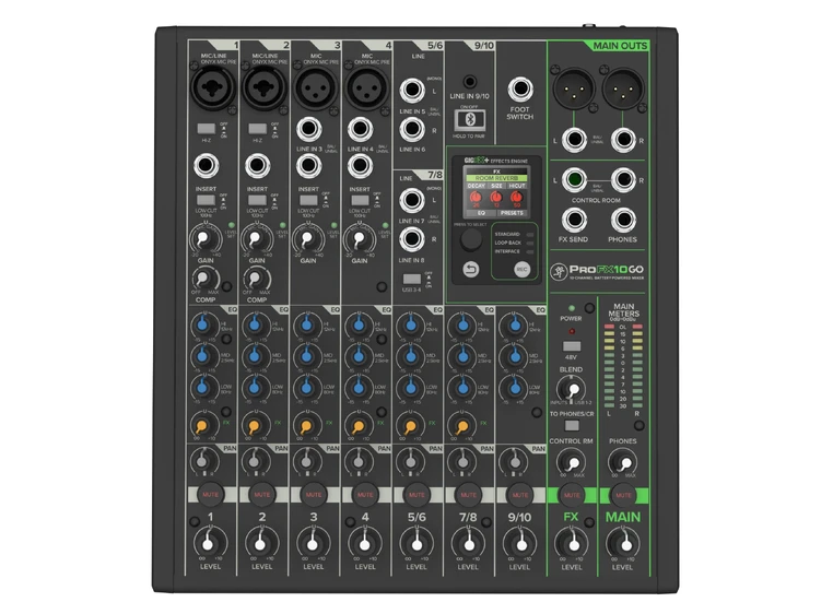 Mackie ProFX10GO 10-Channel Battery Mixer w/FX, USB rec 