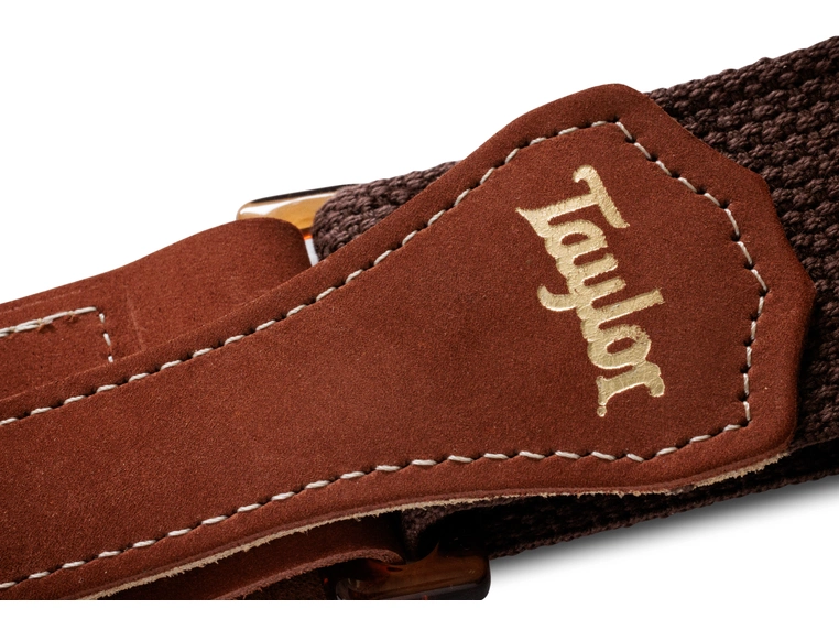 Taylor GS Mini Strap, Chocolate Brown Cotton, 2", Amber Buckle 