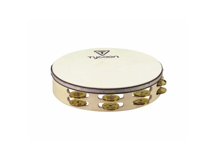 Tycoon Double Row Headed Wooden Tambourine with Brass Jingles 