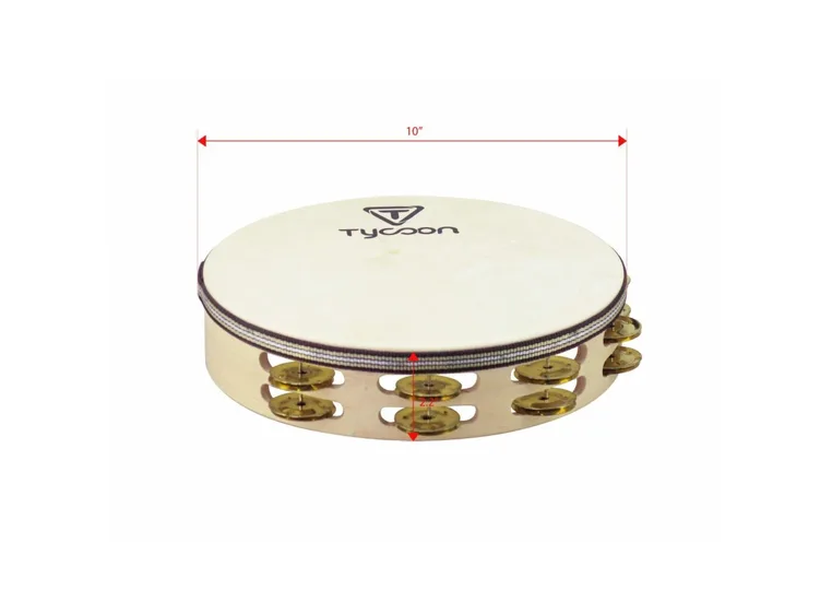 Tycoon Double Row Headed Wooden Tambourine with Brass Jingles 