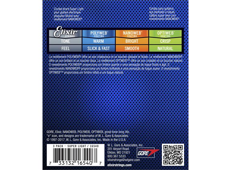 Elixir Nanoweb El Super Light 3-pack (009-042)