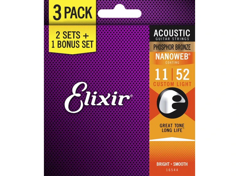Elixir Nanoweb Ph Bronze Custom Light (011-052) 3-Pack 16544 