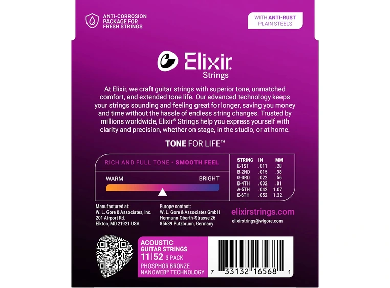 Elixir Nanoweb Ph Bronze Custom Light (011-052) 3-Pack 16568 