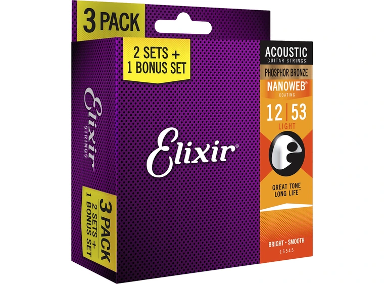Elixir Nanoweb Ph Bronze Light 3-Pack (012-053) 16545 