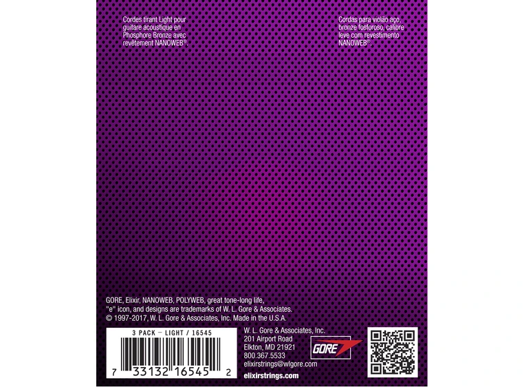 Elixir Nanoweb Ph Bronze Light 3-Pack (012-053) 16545 