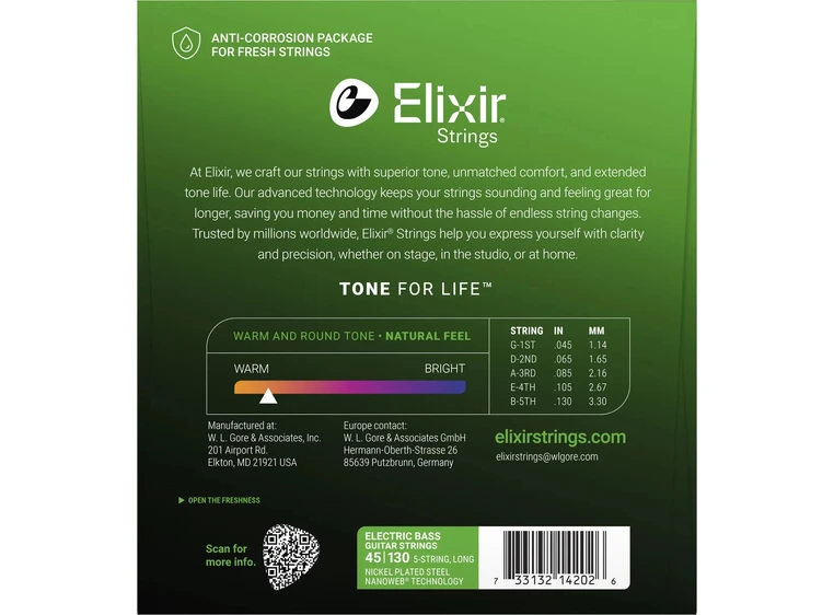 Elixir Nanoweb Nickel Plated Steel Bass (045-130) 14202 