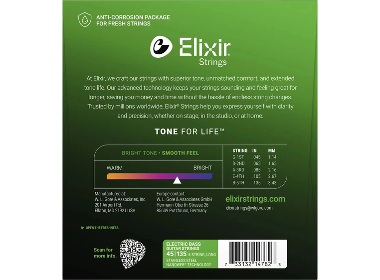 Elixir Nanoweb Stainless Steel 5str Bass (045-135) 14782 