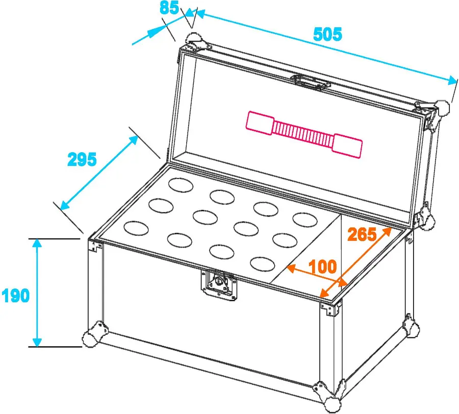 Microphone case for 12 mikrofoner, sort finish 