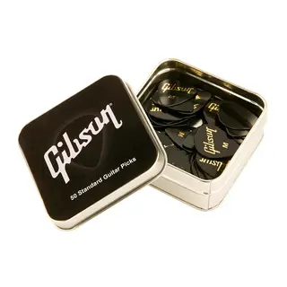 Gibson S&amp;A GIBSON GEAR 50 Pack Picks Heavy Tinn-boks 50-pakning