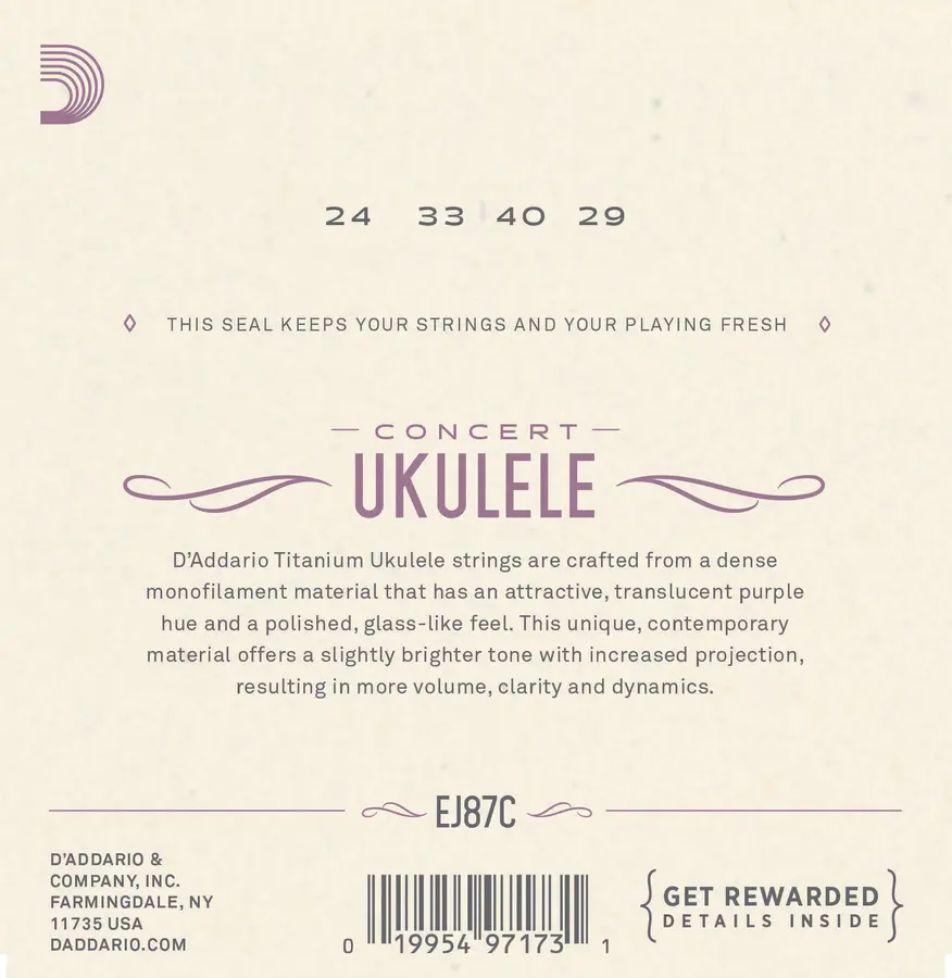 D'addario EJ87C Ukulele strenger (Concert Titanium) 