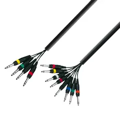 Multikabel 4x8 jack stereo - jack (Balansert) til mono (ubalansert)  5m.