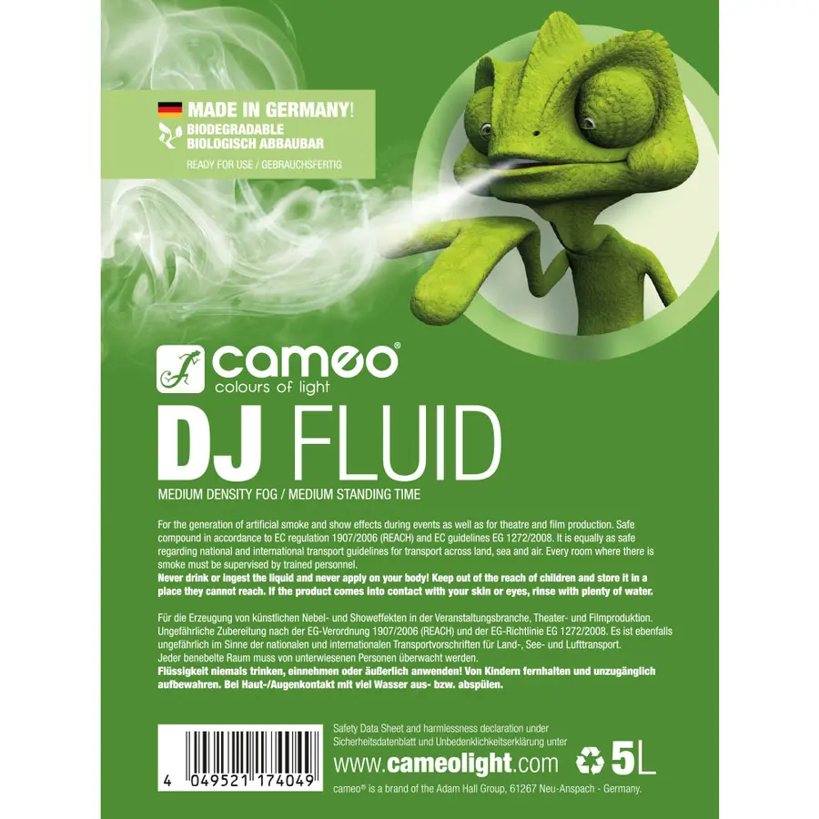 Cameo DJ FLUID 5L - Fog fluid w/ medium density, medium standing time 
