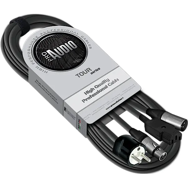 PROAUDIO TOUR66450L05BK Kombikabel, sort 5m, XLRf-XLRm 3p+ Shuko/EURf 