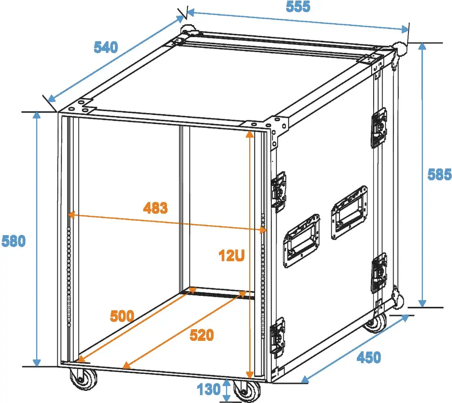 Roadinger Rack Profi 12U 45cm with wheels 