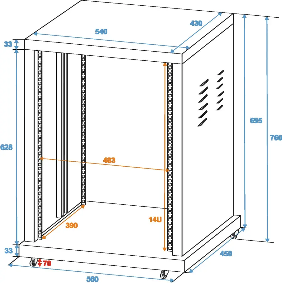 ROADINGER Steel rack SR-19, 14U For installation 